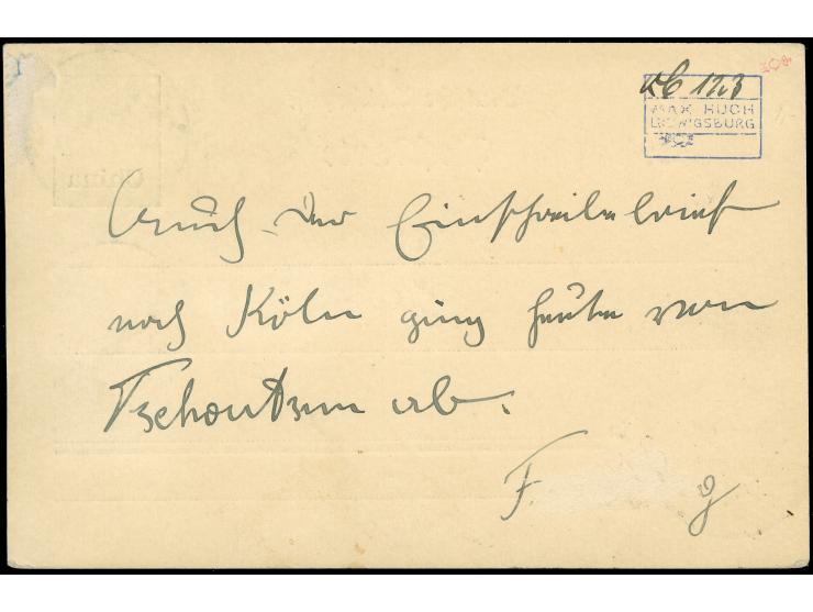 “TSCHOUTSUN (CHINA) / DP / 27/I .04” auf Karte Germania 10 Pfg. mit Wasserzeichen und Zufrankatur Germania 25 Pfg. Unterrand 