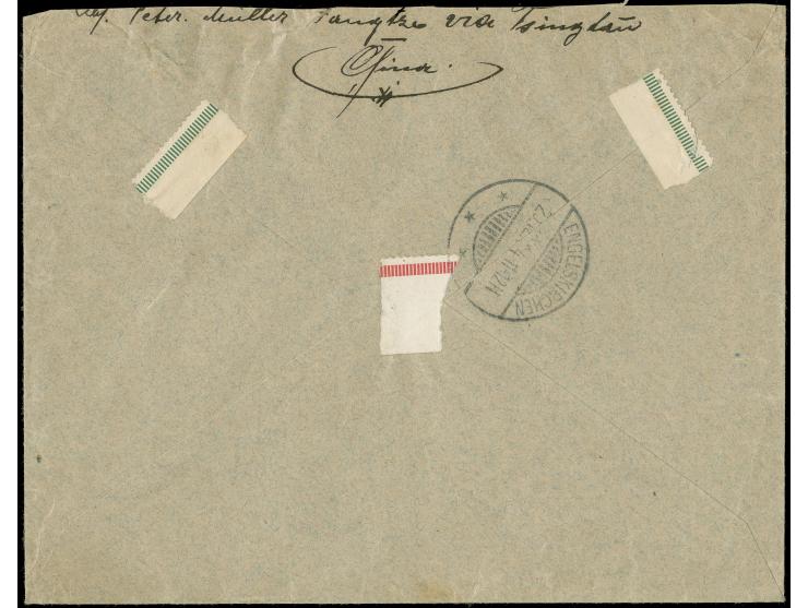 “TSINGTAU - TSINANFU / BAHNPOST / ZUG 2 / 14. II. 04” auf senkrechtem Paar Germania 20 Pfg. auf portogerechtem Brief der zwei