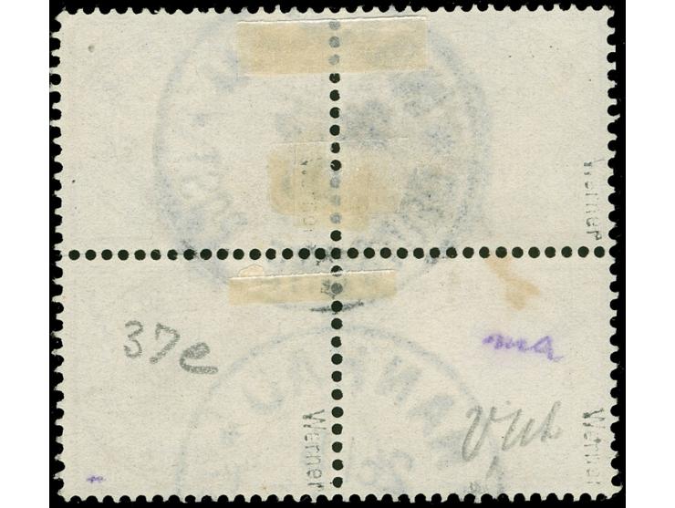 1890/1901, 2 M. dunkelrotkarmin, Viererblock, sauber mit EKr. “HANKAU / DP / 26/5 00” (Steuer x40), der Eckzahn der rechten o