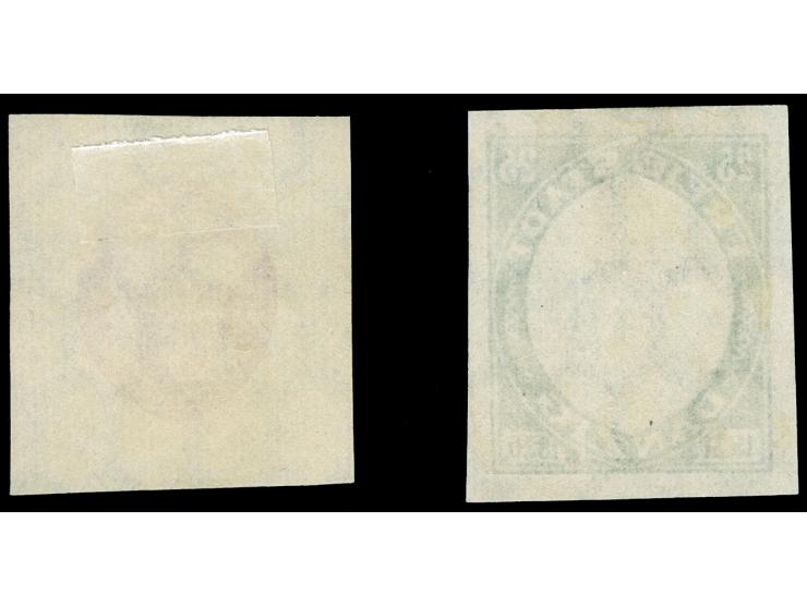 1921, Kogge 25 Pfg., Probedrucke nur des Mittelstückes bzw. nur des Rahmen in verausgabten Farben, ungezähnt, ungummiert