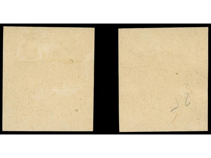 1921, Kogge 25 Pfg., Probedrucke nur des Mittelstückes bzw. nur des Rahmen in schwarz auf Kreidepapier, ungezähnt und ungummi