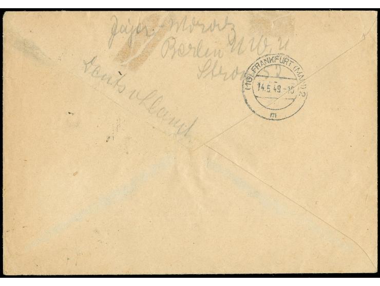 1949, Rotaufdruck 10 Pfg., 15 Pfg. und 25 Pfg. in Mischfrankatur mit Stephan 1 M. je mit Stempel “BERLIN NW21 12.5.49” als po