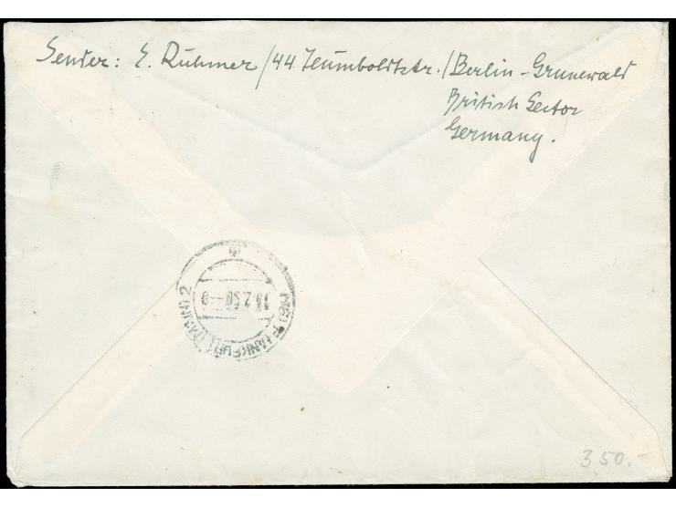 1949, Währungsgeschädigte 30 und 20 Pfg. in Mischfrankatur mit Bauten 5 Pfg. je mit Stempel “BERLIN-CHARLOTTENBURG 2 11.2.50”