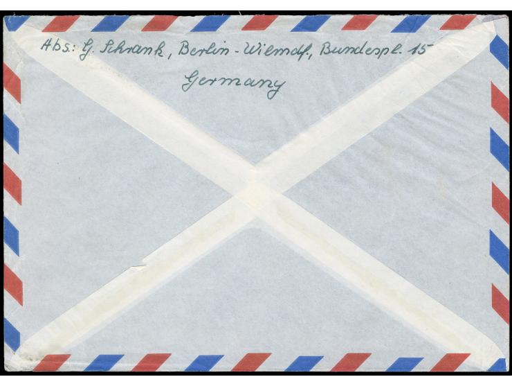 1949, Bauten 50 Pfg. im waagerechten Dreierstreifen mit Stempel “BERLIN-WILMERSDORF 2 25.09.53” als portogerechte Mehrfachfra