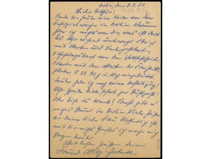 1952, Sonderkarte “Avus” 10 Pfg. mit portogerechter Zufrankatur Glocke II 40 Pfg. je mit Stempel “BERLIN SW11 8.9.51” als Luf
