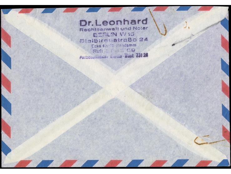1954, Bauten III 40 Pfg. im waagerechten Paar mit Stempel “BERLIN SW11 11.9.56” als portogerechte Mehrfachfrankatur auf Luftp