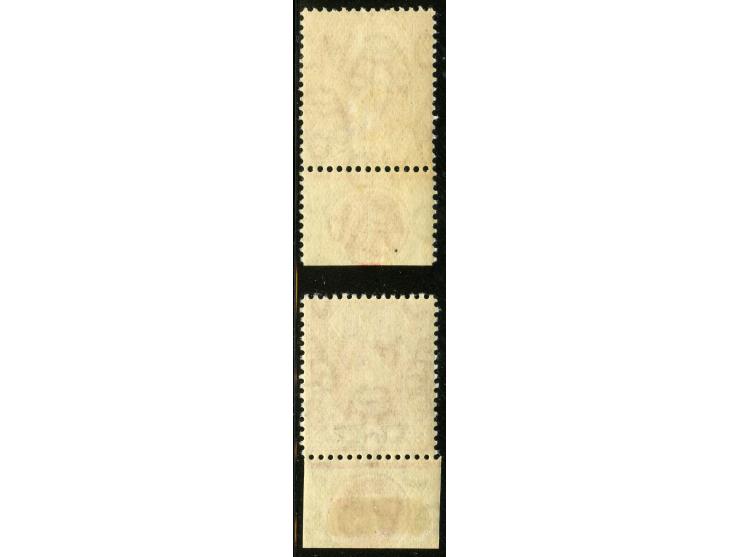 1906/12, KEVII 1 d. red, two stamps top and bottom margin, showing plate numbers “1” and “2”, stamps mint never hinged, hinge