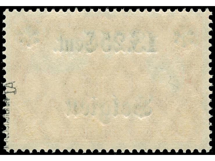 1916, Germania 1,25 F. auf 1 M. dunkelkarminrot, Wertangabe unterhalb der Sternlinie, Zeilenabstand 8,6, 26:17 Zähnungslöcher