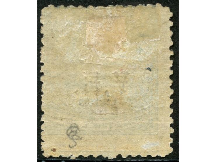 1874, Overprinted at "The Polynesian Gazette", Levuka : 6 c. on 3 d. green, tiny toned, overprinted Gothic V.R. (Type 5) in b