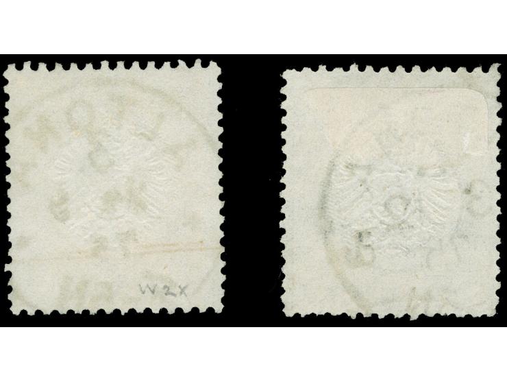 “ALTONA 1 a 3.12.75” bzw. “ALTONA 3 ** 24.9.75”, zwei klare Abschläge jeweils auf zwei Marken großer Schild 5 Gr. ockerbraun.