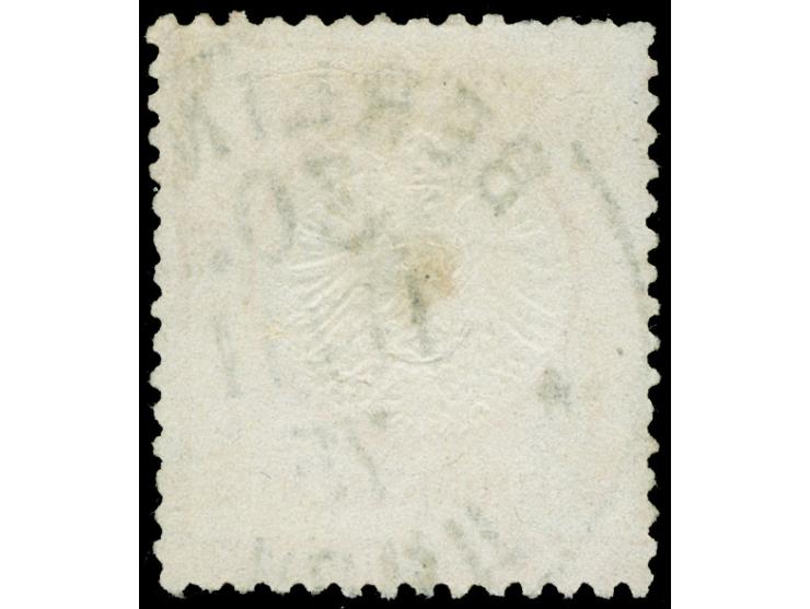 “BERLIN 30 ** 11.11.75” sehr klar und fast kpl. auf großer Schild ½ Gr. orange. Die Marke oben links mit verkürzten Zähnen, a