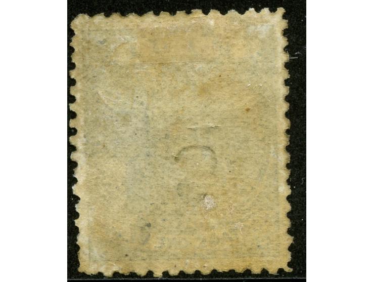 1874, Overprinted at "The Polynesian Gazette", Levuka: 2 c. on 1 d. blue overprinted Roman "V.R." (Type 6) in black, variety 