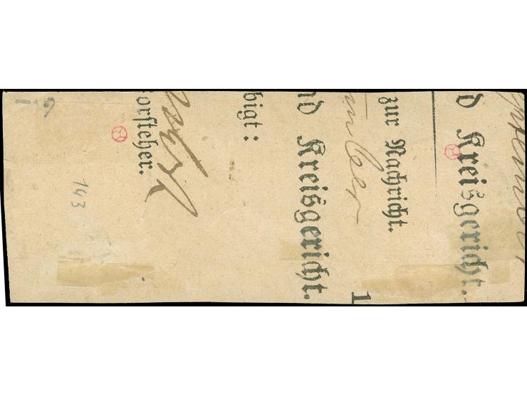 “MAGDEBURG 1*c 20.10.75” zweimal klar auf großer Schild 2 Gr. grauultramarin und Ausgabe 10 Pfge. lilarot auf Briefstück. Die