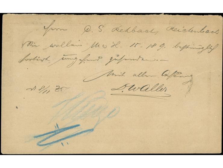 “COELN 5 *a 8.11.74” klar auf Antwort-Ganzsachenkarte ½ Gr. nach Reichenbach mit handschriftlichem Eingangsvermerk. Die Karte