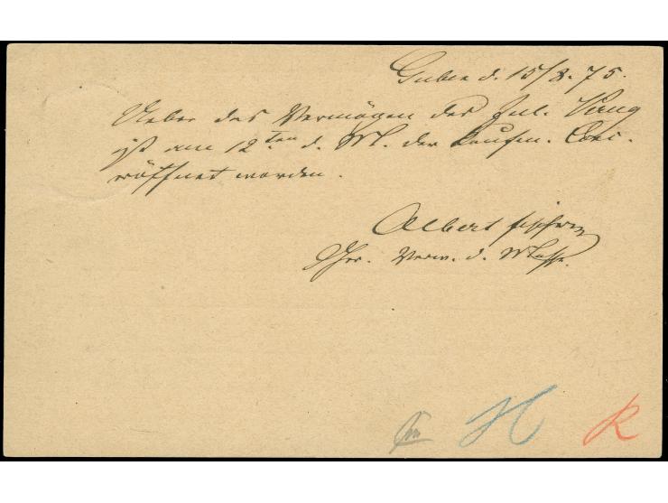 “GUBEN 1 *g 15.8.75” klar auf Ganzsachenkarte ½ Gr. nach Bremen in einwandfreier Erhaltung