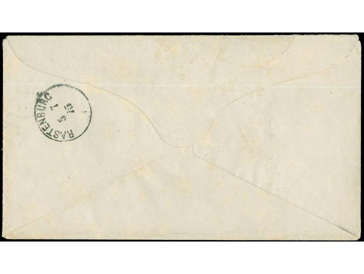 “KÖNIGSBERG i. PR. 4 ** 4.7.75” sehr klar auf Ganzsachenumschlag 1 Gr. nach Rastenburg mit Ankunftsstempel. Der Umschlag ist 