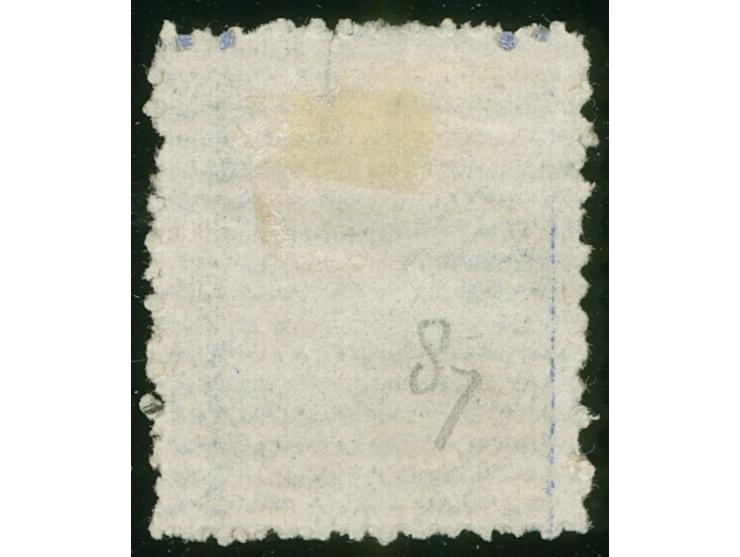 1877, Govt. Printing: 1 d. blue on laid paper with monogram "VR" overprint, variety "Void Corner" at top left (Row 2, stamp 1