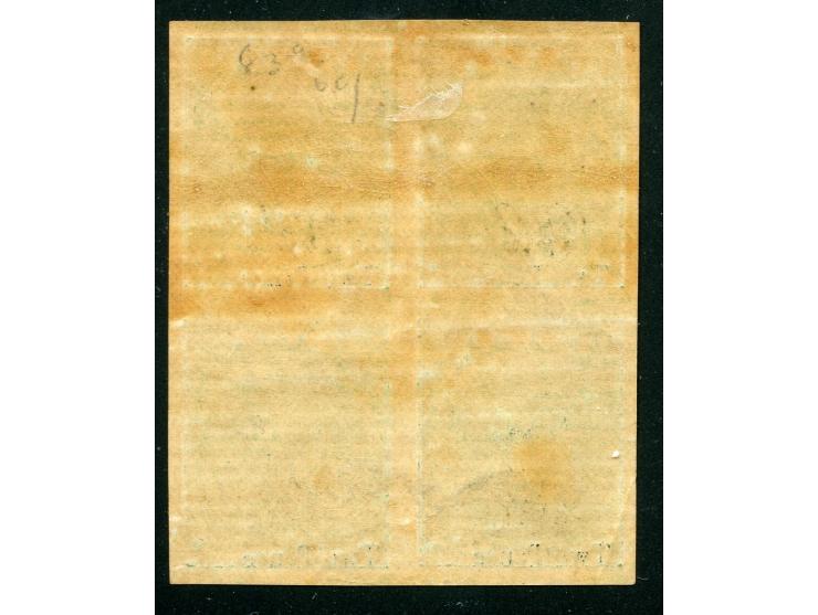 1876, On paper lithographed “VR”: two pence on 3 d. yellow-green on laid paper from the Printer's Waste / Trial sheets, imper