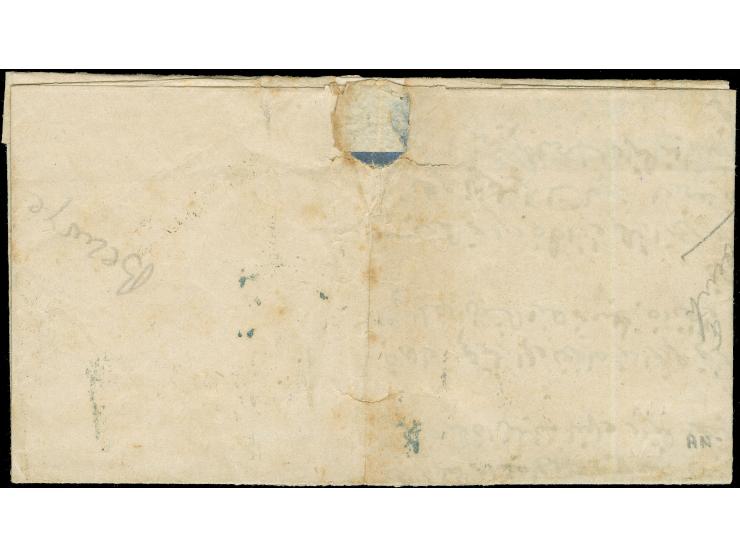 1871 ca., Folded envelope with content from Damas to Beyrouth with pair 30 pa. green, both tied by clear boxed all arabic "SH