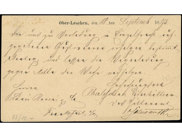“FRANKFURT A.O. 1 *c 20.9.75” klar als Ankunftsstempel auf amtlichen Postkarte C 154. mit Zudruck “Eisenhüttenwerk Ober-Lesch