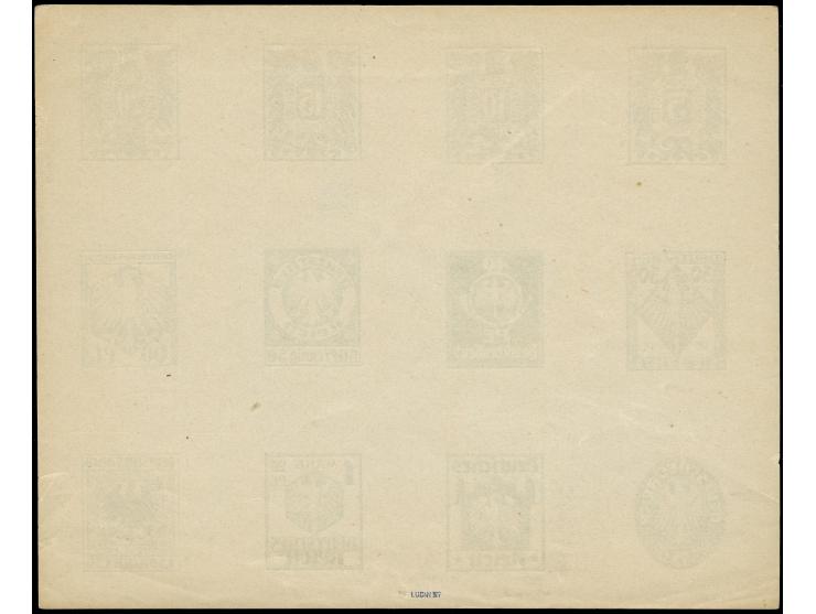 1920, Amtlicher Wettbewerb 5 Pfg.- 1,50 M. schwarz, Kleinbogen mit 12 Essays (145 x 117 mm), von Eduard Seith, K. Seith sowie