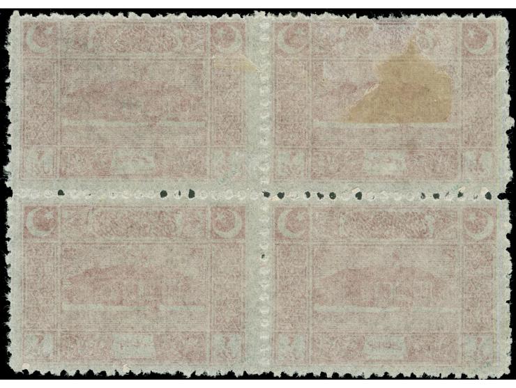 1922, Turkish Grand National Assembly, 3 pi. rose on thin paper, block of four, unused, bottom pair mint never hinged, typica