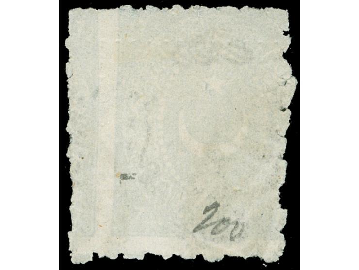 1868, Star &amp; Crescent (Duloz), 20 para green, shifted rough perforation, clear all arabic cancellation, variety ‘black co