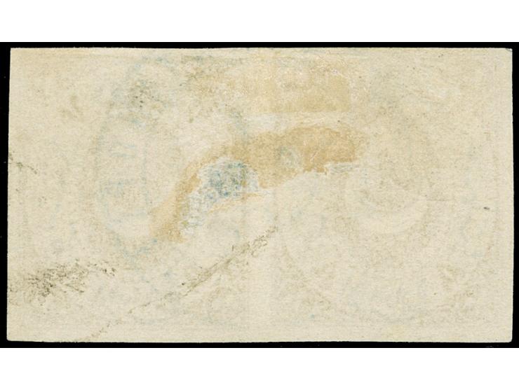 1868, Star &amp; Crescent (Duloz), 10 pa. olive-yellow imperf horizontal pair, blue cancelled "Constantinople", full to wide 