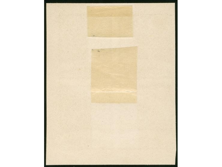 1876, Crescent issue 25 pia. dull green, colour trial proof of background print on cardboard, block of four, unused with larg