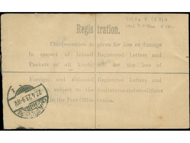 1923, George V stationery registered letter 5 p. olive-green uprated with 1922 (Dollard) 1d . red, canceled with 24/AP/23 and