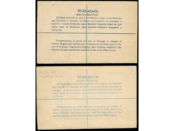 1927/37, two stationery registered letter 5 p. violet, size 152x96mm, both used uprated registered, one to England and one to