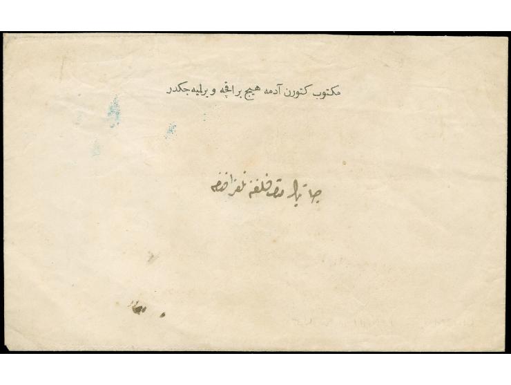 1865 ca., TELGRAFHANE-I SAMSUN (Isfila no.2, RRR) blue cancellation on telegram envelope with imprint on front ‘don't pay the