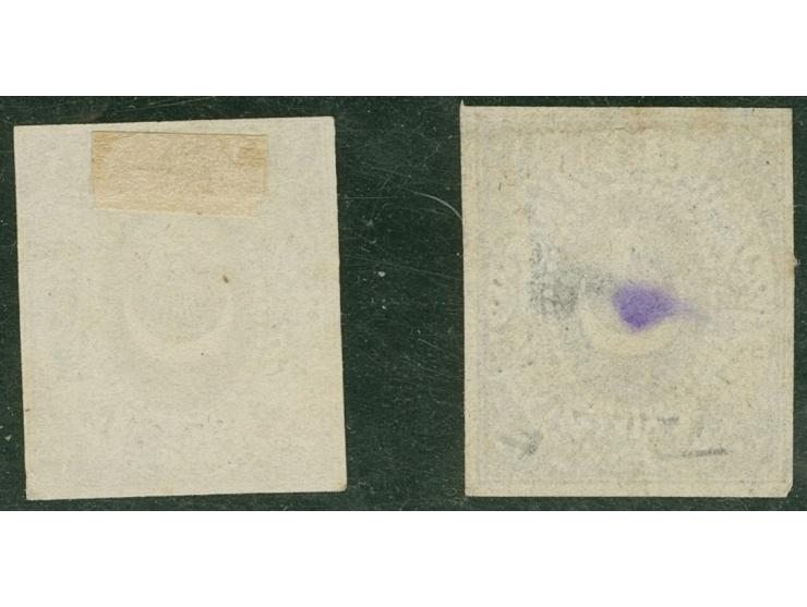1865, Duloz issue postage due proofs 20 para (tiny thin) and 2 Pia. (this Isfila unrecorded) each imperf, fine and scarce pai
