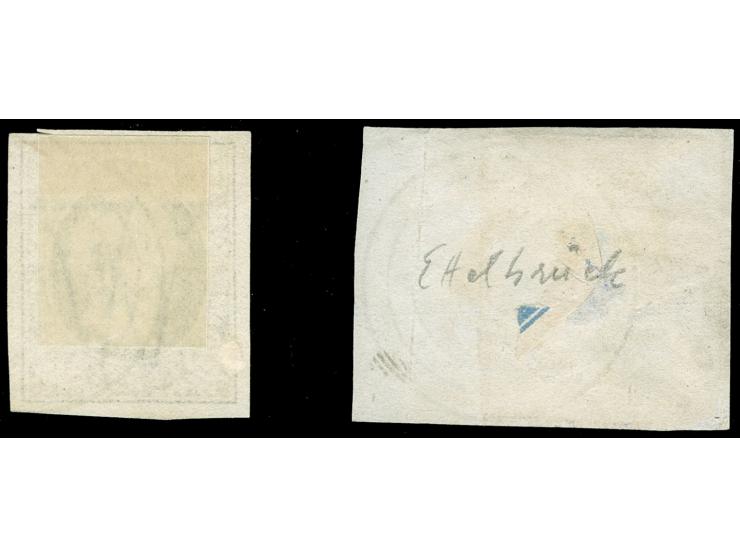 1852, 10 c. greenish black, large even margins, neatly cancelled by target of Echternach; with belonging piece. Opinion Böttg