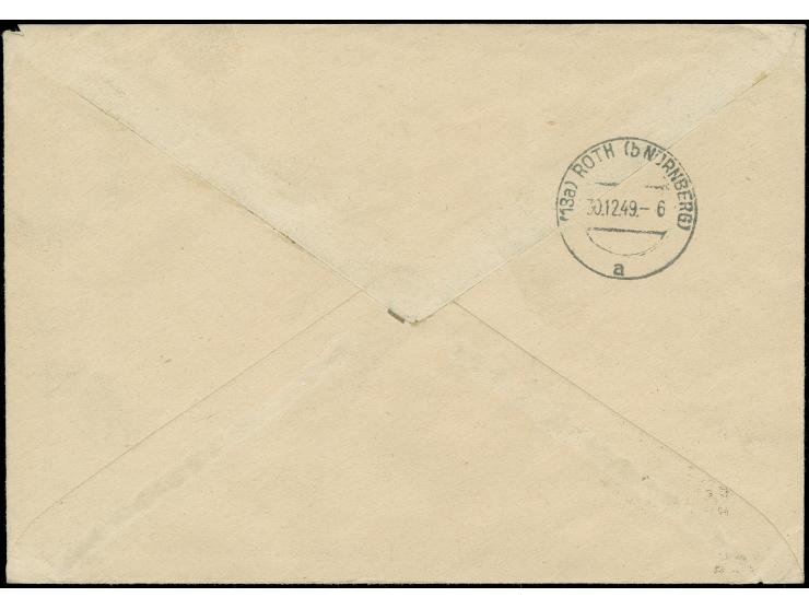 1949, Rotaufdruck 40 und 50 Pfg. je mit Stempel “BERLIN-ZEHLENDORF 4 25.7.49” als portogerechte Frankatur auf R-Luftpostbrief