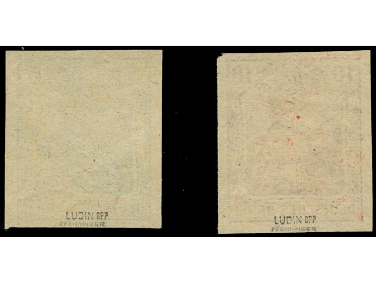 1915, Kriegsdruck, 5 Pfg. und 10 Pfg., ungezähnte Versuchsdrucke auf Papier ohne Wasserzeichen und ohne Gummierung, tadellos,