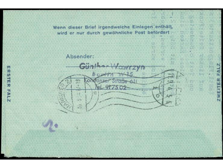 1954, Luftpost-Leichtbrief 60 Pfg. “AEROGRAMME” mit portogerechter Zusatzfrankatur als Eilboten-Luftpostbrief mit Text nach K