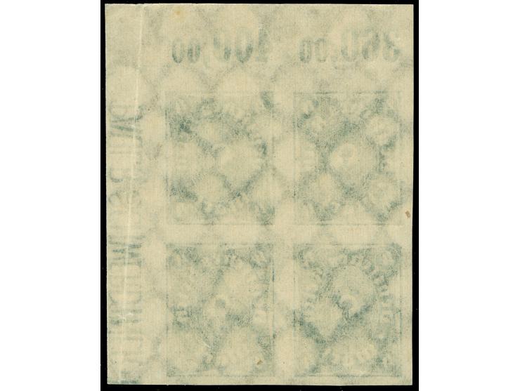 1922/23, Posthorn, 4 M. grün, ungezähnter Eckrandviererblock oben rechts, postfrisch, tadellos&nbsp;