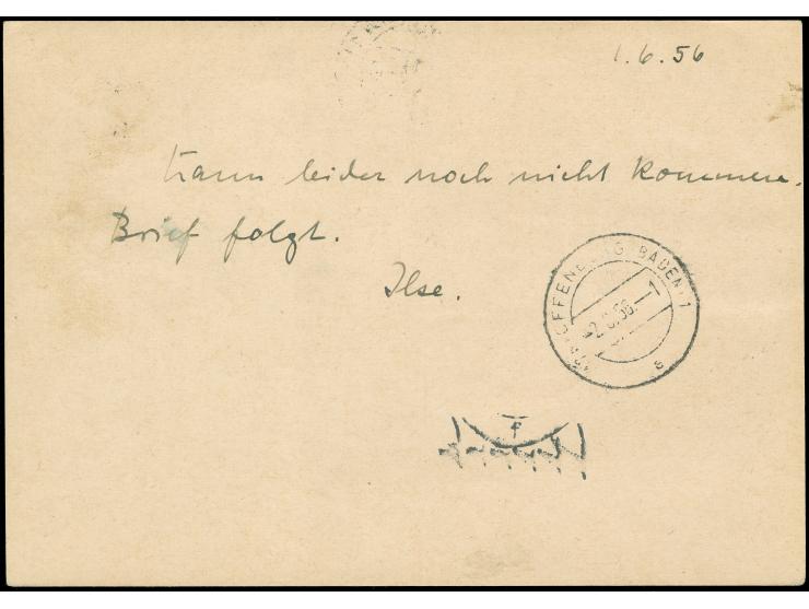Fremdverwendung: 1954, Bund Heuss I 20 Pfg. im waagerechten Dreierstreifen in Mischfrankatur mit Berlin Bauten 5 und 10 Pfg. 