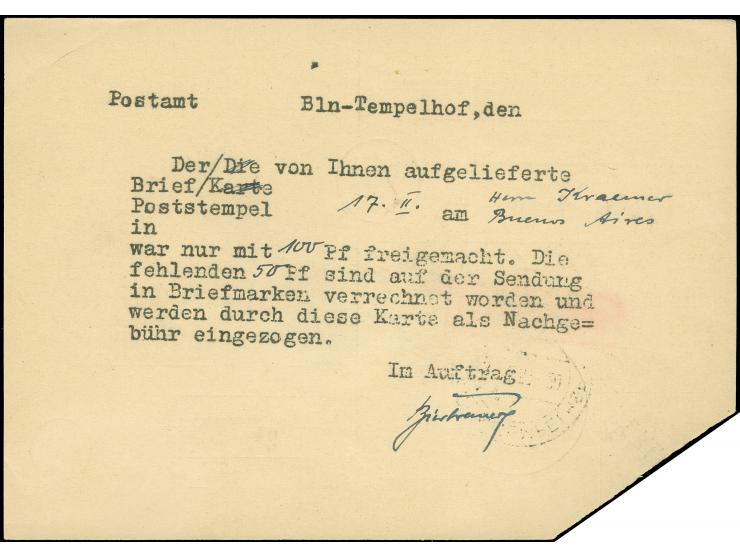 Besonderheiten: 1951, Ganzsachenkarte Schwarzaufdruck 12 Pfg. mit Schrägschnitt durch den Werstempel als Formblatt von “BERLI