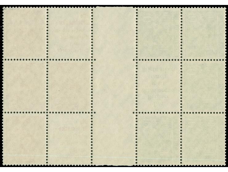 1952, Bauten-Zusammendruck 20 Pfg. + Z + R3 + 10 Pfg. und zweimal 10 Pfg. + Z + R2 + 20 Pfg. als eine Einheit mit weiteren Ma