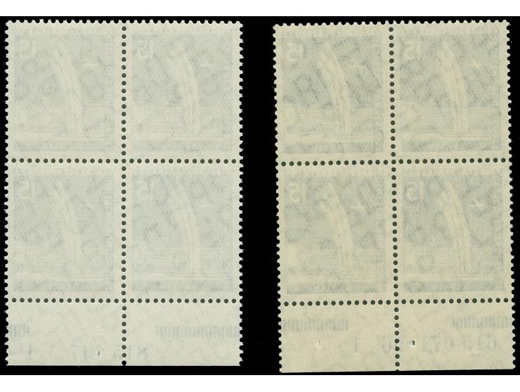 1956, Stadtbilder 15 Pfg., zwei Unterrand-Viererblocks mit HAN “615071.56 1” bzw. “815147 1”, postfrisch, in einwandfreier Er