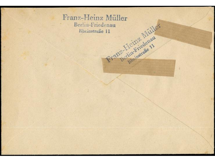 1956, Stadtbilder 1 M. und 15 Pfg. je mit Stempel “BERLIN-FRIEDENAU 23.1.57” als portogerechte Frankatur auf R-Nachnahme-Luft