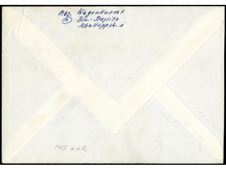 1956, Stadtbilder 15 Pfg., Rollenmarke mit vier anhängenden Leerfeldern und Einzelmarke 5 Pfg. je mit Stempel “BERLIN NW21 24