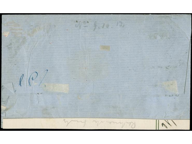 5 Ngr. rostbraun, ½ &nbsp;Ngr. auf mattgrau und 2 Ngr. auf blau, letztere beiden teils berührt, die 5 Ngr. im oberen Bereich 