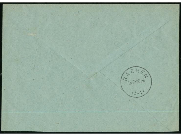 1920, Germania, 30 Pfg. Aufdrucktype I mit Zufrankatur mit Stempel “NEUNKIRCHEN 12.7.20” auf Brief der 2. Gewichtsstufe nach 