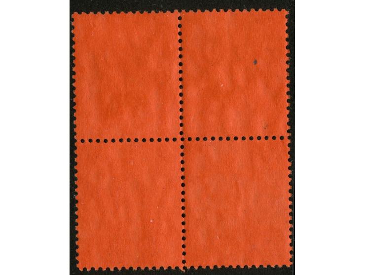 1912/23, George V £1 purple and black on red, ms. 2/7/18 fiscal used block of four, good perforations, fine and scarce.
