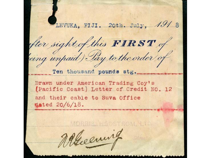 1912/23, George V £1 purple and black on red, ms. 20/7/18 fiscal used block of 20 on reverse of document, one stamp punch hol