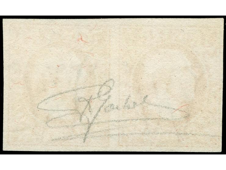 1852, 1 sgr. carmine red, horizontal pair, the left stamps with 'dot on forehead', good to large margins, neatly cancelled by