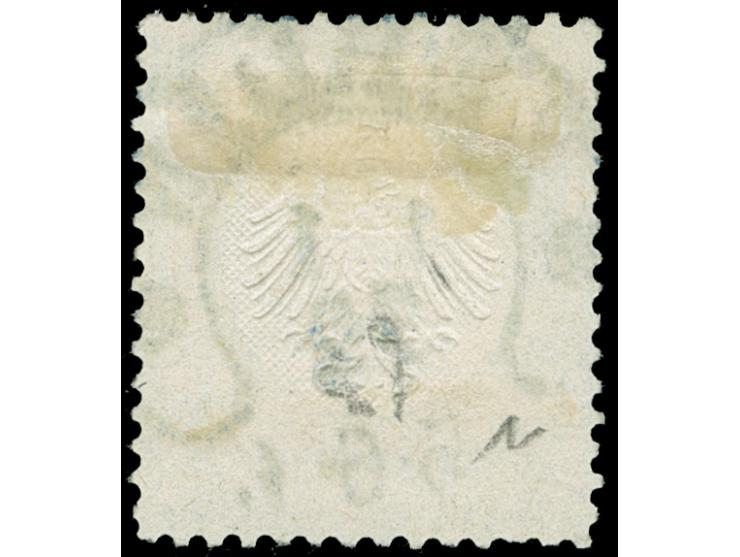 1872, ⅓ Gr. gelblichgrün mit klarem und zentrischen Hufeisenstempel “BERLIN 1.1.72” (Spalink 1N3b) in Blau. Die farbfrische M